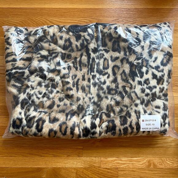 Ellos Faux Fur Animal Print Jacket In Leopard Tan Black Size 10 New - Picture 11 of 11